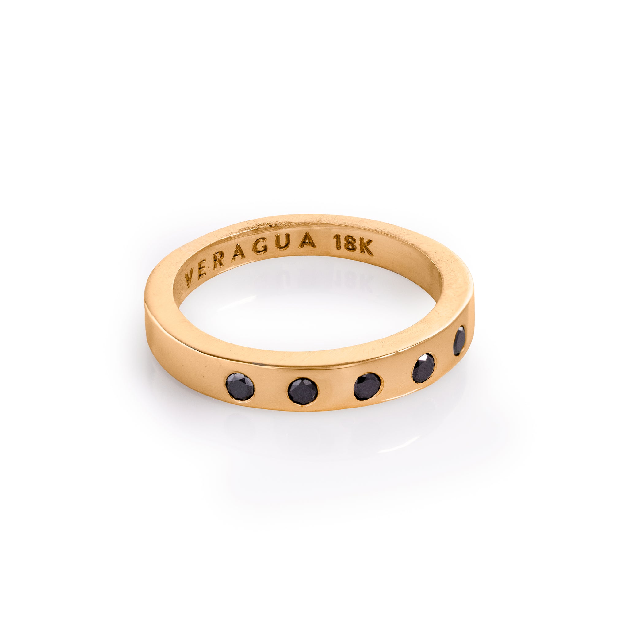 Slim Black Diamonds Band 18K Solid Gold